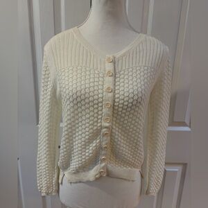 Sparrow Anthropologie Off White Cropped Cotton Waffle Knit Cardigan Size L
